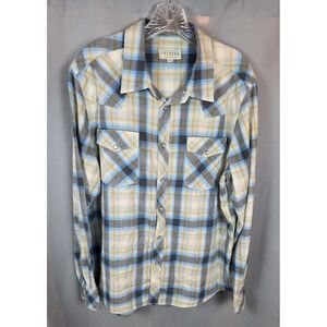 Tecovas Men's Large Long Sleeve White Blue Orange Plaid Western Pearl Snap Shirt